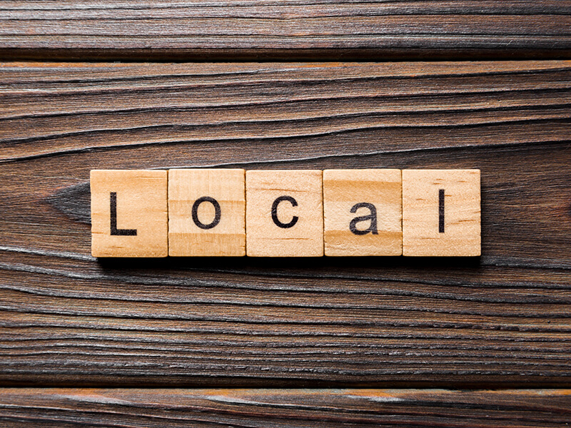 Local Word Written On Wood Block. Local Text On Table, Concept
